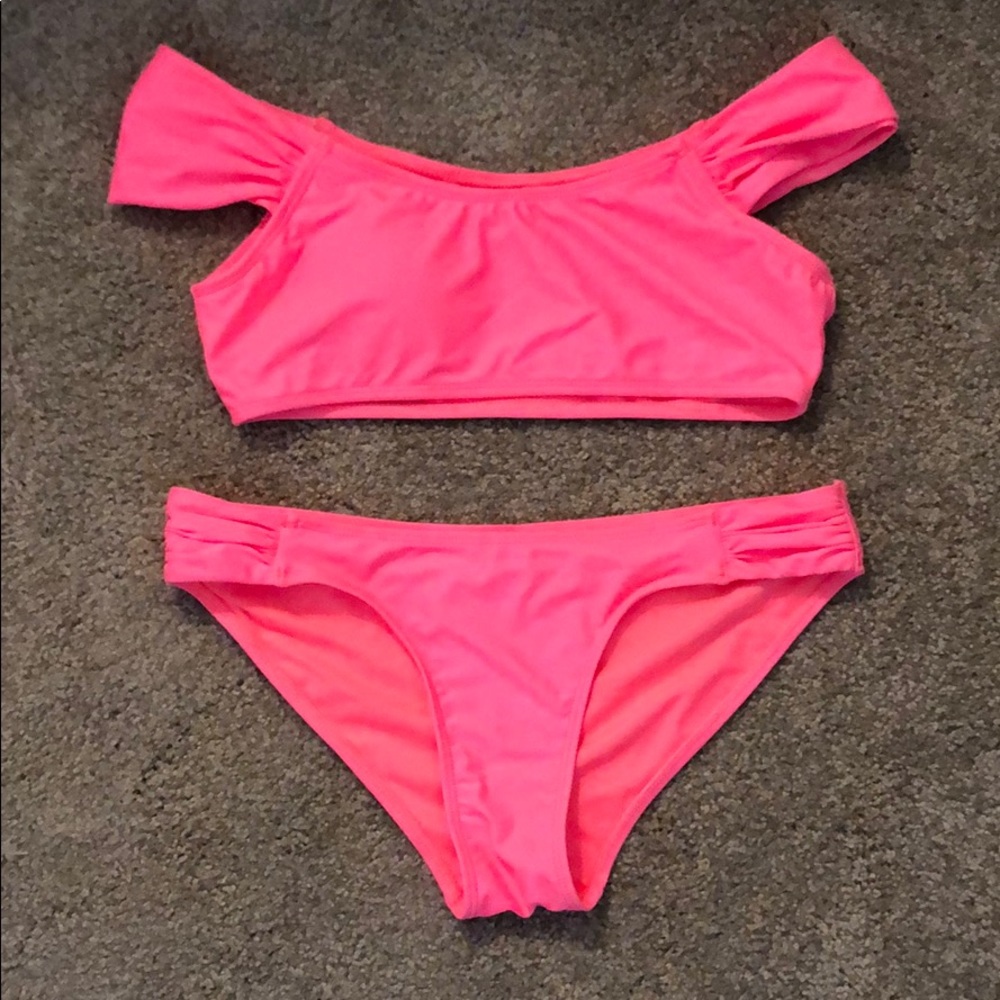 Off the shoulder pink bathing suit